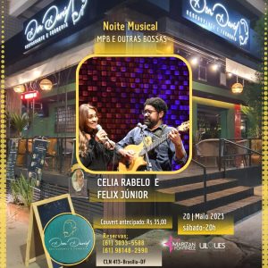 Celia Rabelo e Felix Júnior em show de MPB no Dom David